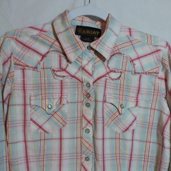 Ariat Plaid Western Pearl Snap Button Up Shirt Workwear Rodeo Womens Size L - Picture 2 of 9
